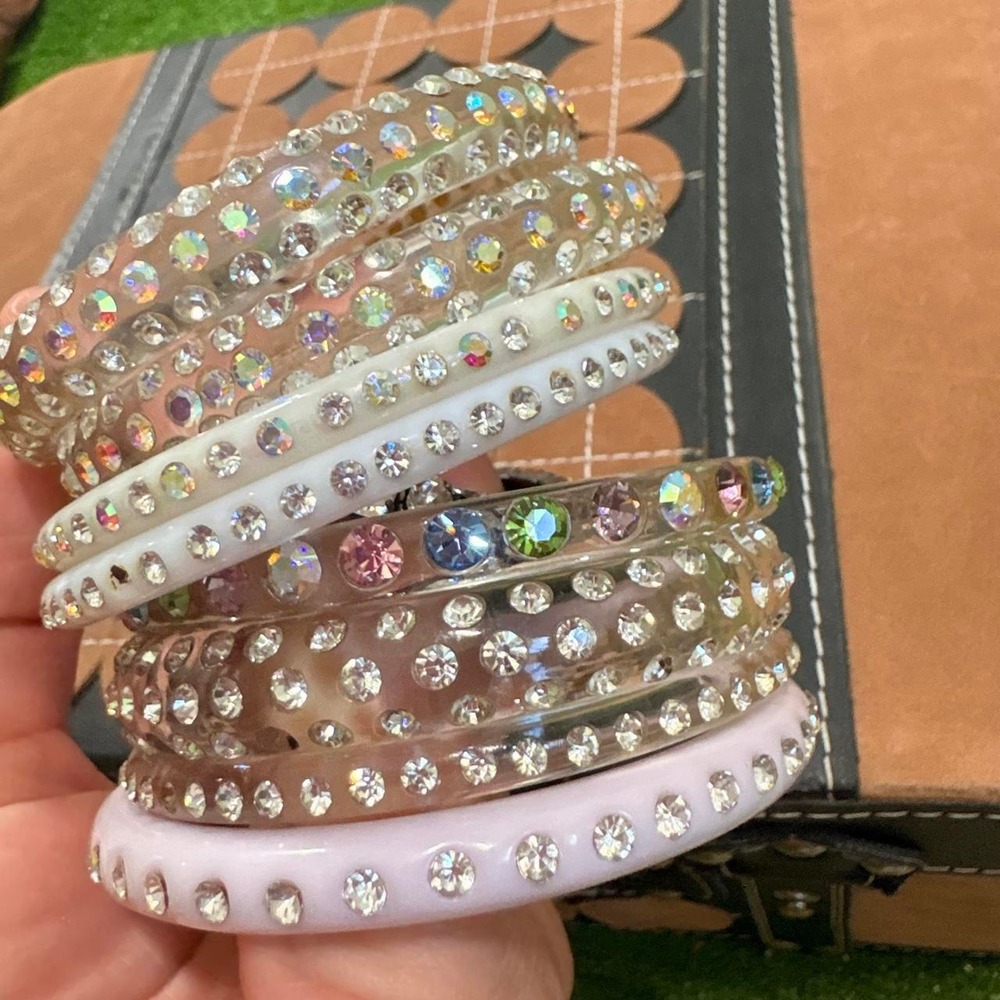 Y2K rhinestone bangles bracelets clear translucent white colored stone Mcbling